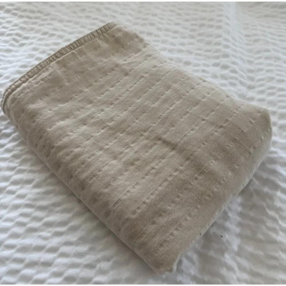 DKNY Pure Standard Queen Pillow Sham Cotton Textured Neutral Tie Back Slub 20x30